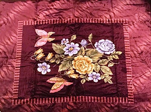 Korean Solaron Vivalon Super Thick Heavy Weight Ultra Silky Soft Mink Heavy Duty Reversible Blanket bed comforters bedspreads bedding comforter King or Queen(Queen, 112 Flower Burgundy)
