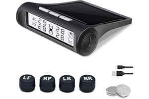 B-Qtech Solar Power Tire Pressure Monitoring System TPMS Tire Monitor with 4 External Sensors 0-6Bar(87Psi), Real Time Pressure Temperature Alarm for RV Trailer Pickup, Add 2 Additional Batteries