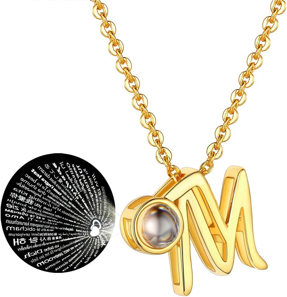 i Love u Necklace in 100 Languages, Old English Initial Necklace for Women/Girls,I Love You Necklaces for Girlfriend, Adjustable Chain Length 18"-20", with Gift Box