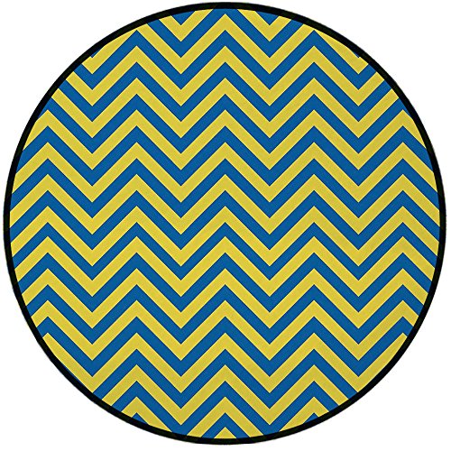 Printing Round Rug,Yellow and Blue,Classical Chevron Pattern Horizontal Zigzag Lines Geometric Old Fashioned Decorative Mat Non-Slip Soft Entrance Mat Door Floor Rug Area Rug For Chair Living Room,Blu