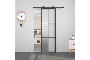 BARNSMITH 28in x 84in Glass Barn Door with 5FT Hardware Included, Aluminum Alloy Frame Frosted Tempered Glass, 6-Lite Lightweight Sliding Barn Door, Easy Assembly