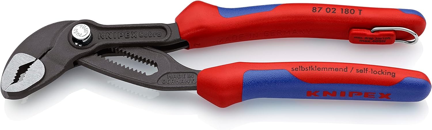 KNIPEX Cobra High-Tech Water Pump Pliers with Multi-Component Grips, with Integrated Tether Attachment Point for A, 87 02 180 T