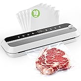 JIMYIU Vacuum Sealer, 8-in-1 Vacuum Sealer For Food, 100W, Digital Timer, Moist&Dry Mode and External VAC for Containers, Built-in Cutter & 10 Vacuum Bags (White)
