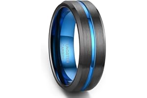 Zoesky 8mm Tungsten Wedding Bands for Men Custom Engraved Ring Promise Ring For Him Black Blue Centre Groove Rings Comfort Fit 6-15