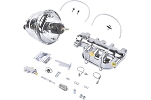 TEKKOAUTO Chrome 7" Dual Power Brake Booster Master Cylinder Disc Drum Kit Replacement for Chevy Bel Air One-Fifty Two-Ten Se