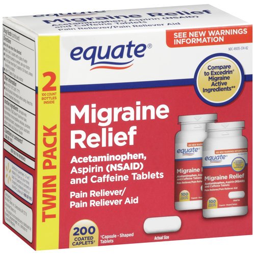 Equate Migraine Relief 200 Caplets Coated Comparer Excedrin Migraine