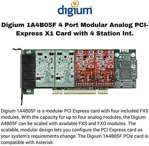 Digium 4 Port Modular Analog PCI-Express x1 Card with 4 Station Interfaces 1A4B05F