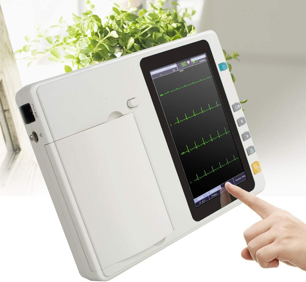 Denshine Portable 7’’ LCD Touch Screen Digital 6 Channel Electrocardiograph ECG/EKG Machine Adapt 110-240V, 50/60Hz AC Power Supply