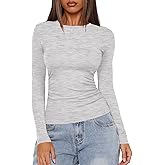 Darong Women's Long Sleeve Crew Neck Shirts Fall Basic Casual Ruched Side Slim Fit T Shirts Tee Tops
