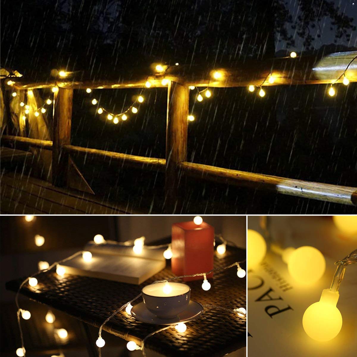 LOBKIN Batteriebetriebene Lichterketten, 50 LED 5m 8-Mode-Terrassenleuchten, Fernbedienung, wasserdicht und dimmbar, Kristallkugel-Lichterketten für Hochzeit, Party, Weihnachtsdekoration