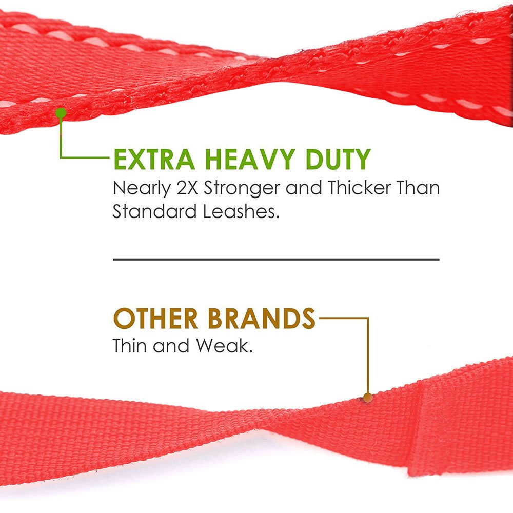 HooTech Dog Leash & Collapsible Pet Feeding Bowl,Dog Training Leash Reflective Durable Training Rope,Double Handle Lead for Control Safety Training,Perfect for Large/Medium Dog(150cm Long) (Red)