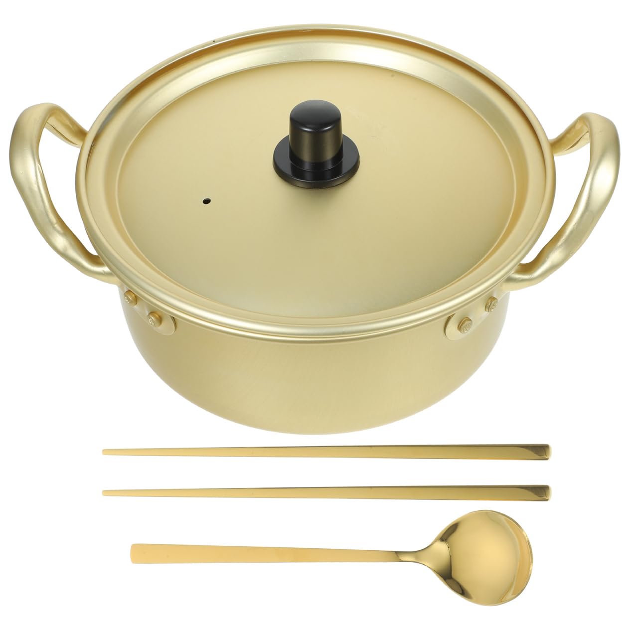 Operitacx Double Handle Ramen Pot 8.66X6.30X2.76In Lightweight Aluminum Noodle Cooking Pot with Spoon and Chopsticks for Camping Picnic and Outdoor Cooking