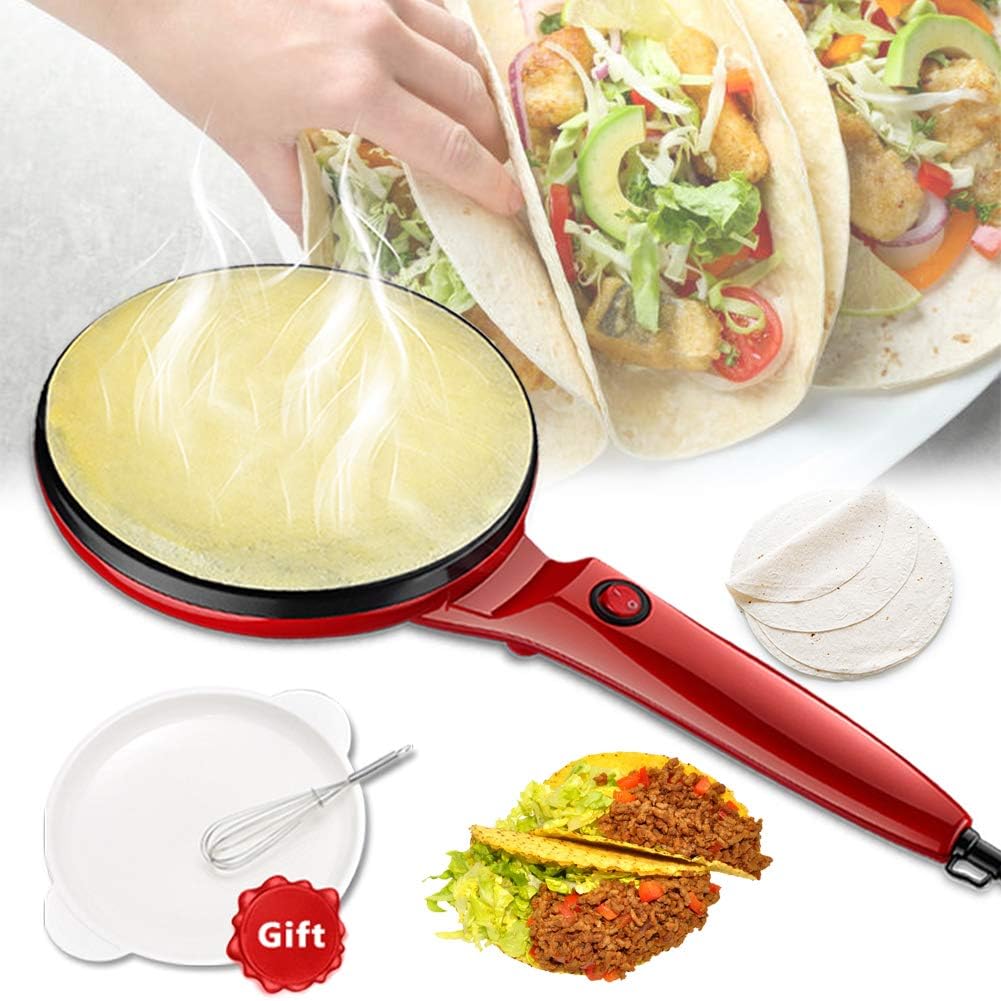 Portable Electric Crepe Maker with Non-Stick Coating Automatic Temperature Control Hot Plate Cooktop with Power Switch on Handle for Crepes, Blintzes, Pancakes, Tortillas 8" US 110V