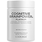 Codeage Cognitive Brainpower Platinum Supplement - Cognizin Citicoline, KSM-66 Ashwagandha, Panax Ginseng, Rhodiola, Phosphatidylserine, Ginkgo, Ubiquinol CoQ10, Liposomal - Non-GMO - 90 Capsules