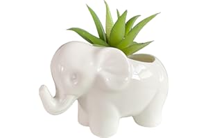 SJBAG Cute Animal Elephant Shaped Ceramic Succulent Cactus Air Plant Flower Pots Planters-Plant Not Included (Small White)
