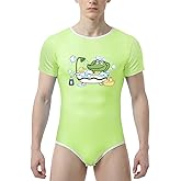 CutiePlusU Men's Cotton Button Crotch Bodysuits Adult Romper Onesie for Men Print
