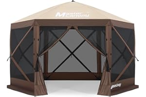 MASTERCANOPY 10x10FT Pop Up Gazebo Screen Tent - Instant Screen House with Netting, Quick Set, Outdoor Canopy Shelter with Carry Bag for Camping, Backyard & Patio (Beige&Coffee)