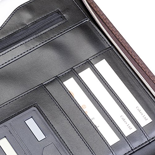 Careli Business Padfolio Portfolio with BONUS Wallet + Calculator + Writing Pad, Stylish Brown Faux Leather Resume Holder Organizer with Zippered Closure, Multiple Pockets, #1 Gift for Professionals