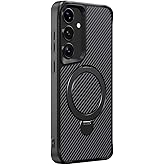 Fortlluh Designed for Samsung Galaxy S23 Case(6.1"), Metal 360° Spin Magnetic Stand,Fit for MagSafe,Ring Holder,Carbon Fiber Pattern,Fully Drotected, for Women Men,Black