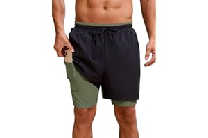 INCERUN NCERUN 2 in 1 Mens Swim Trunks 7 Inch Swim Shorts Elastic Waist Bathing Suit with Compression Liner