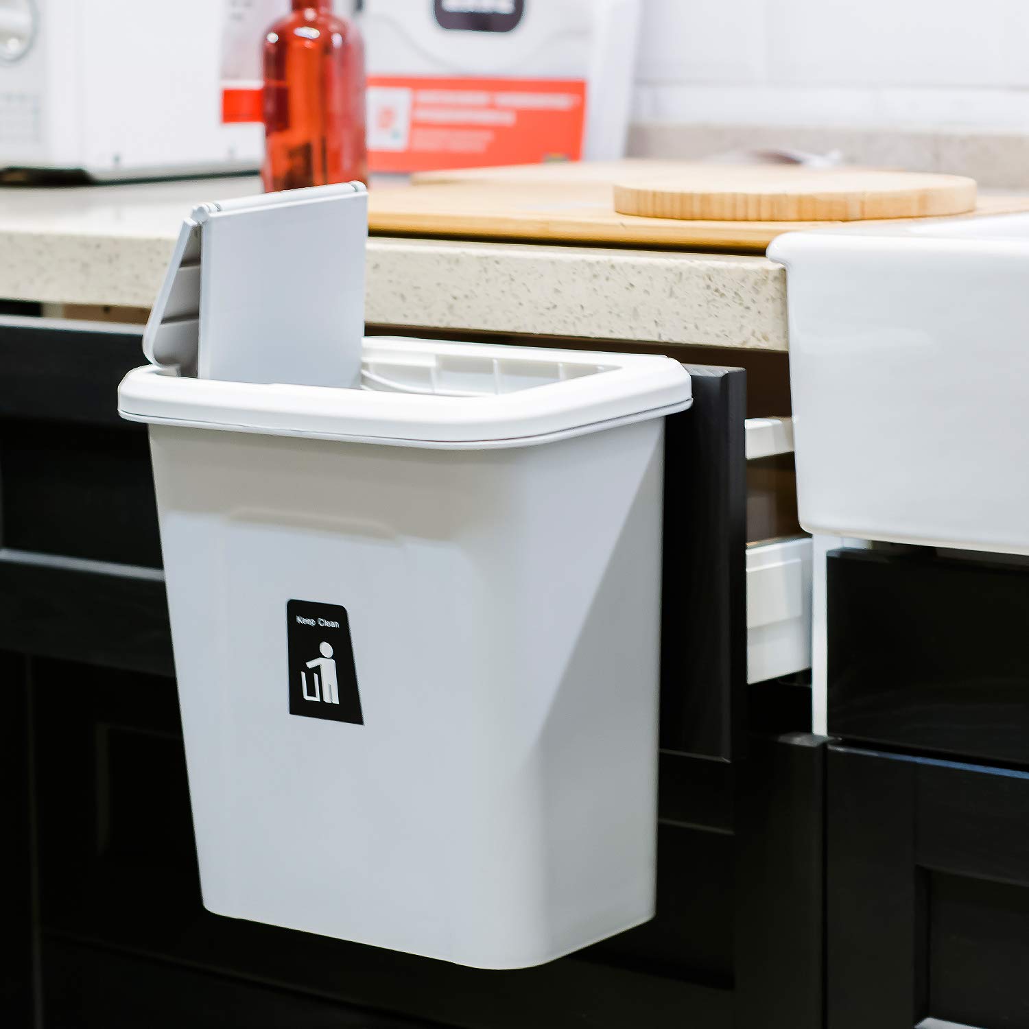 KARYHOME Hanging Trash Can for Kitchen and Office,Small Garbage