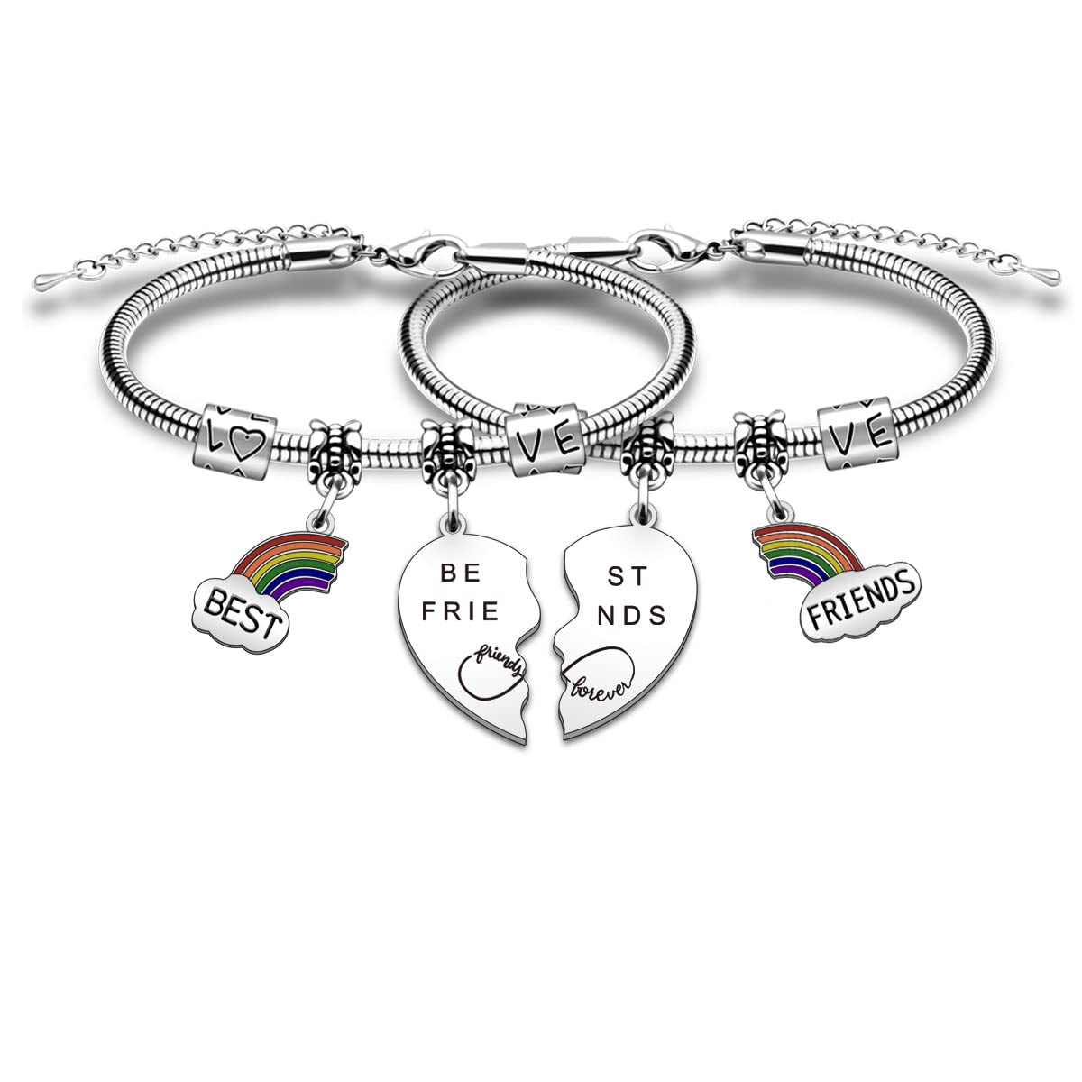 SMARGO 2 Pcs Charm Best Friend Forever Rainbow Bracelets Gifts For Girls Women Birthday Christmas Graduation Bff Friendship Jewellery