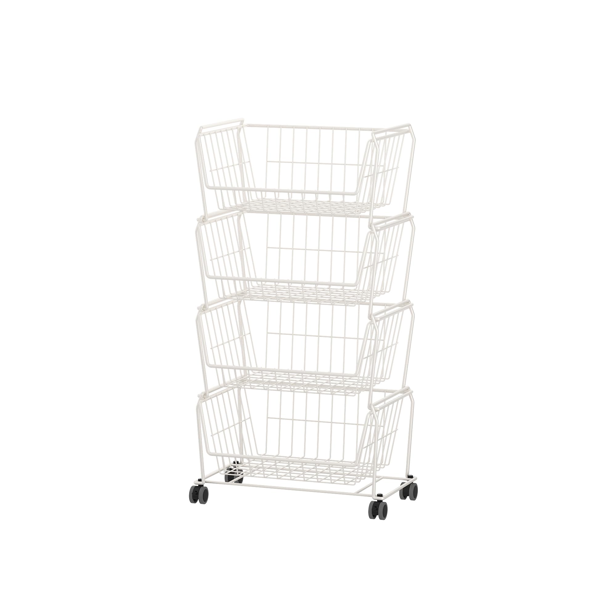 Photo 1 of PUSDON Stackable Metal Storage Carts, Dual Use Shelf for Kitchen Fruit Vegetable Baskets with Wheels, Storage Rack for Living Room, Home & Office, Standard White 4 Tiers