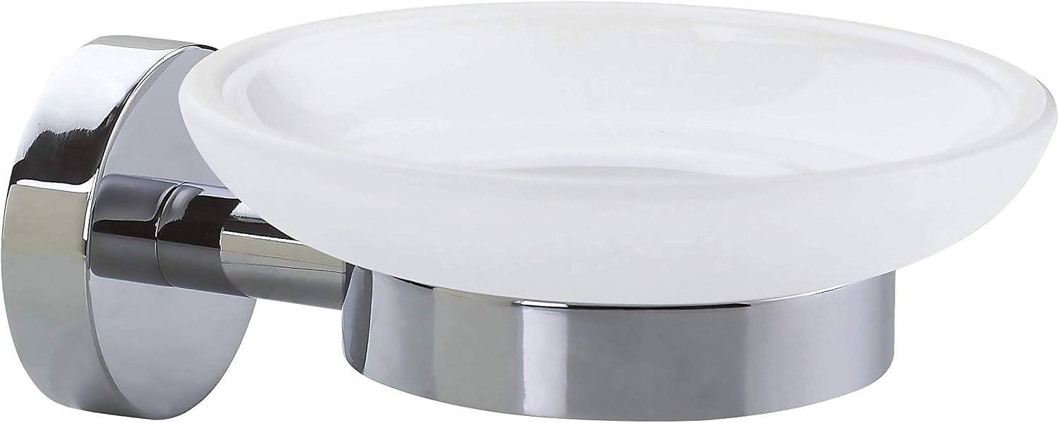tesa® Smooz soap Holder, high Gloss Chromed Metal, self-Adhesive, Adhesive mounting Technology, 52mm x 110mm x 130mm