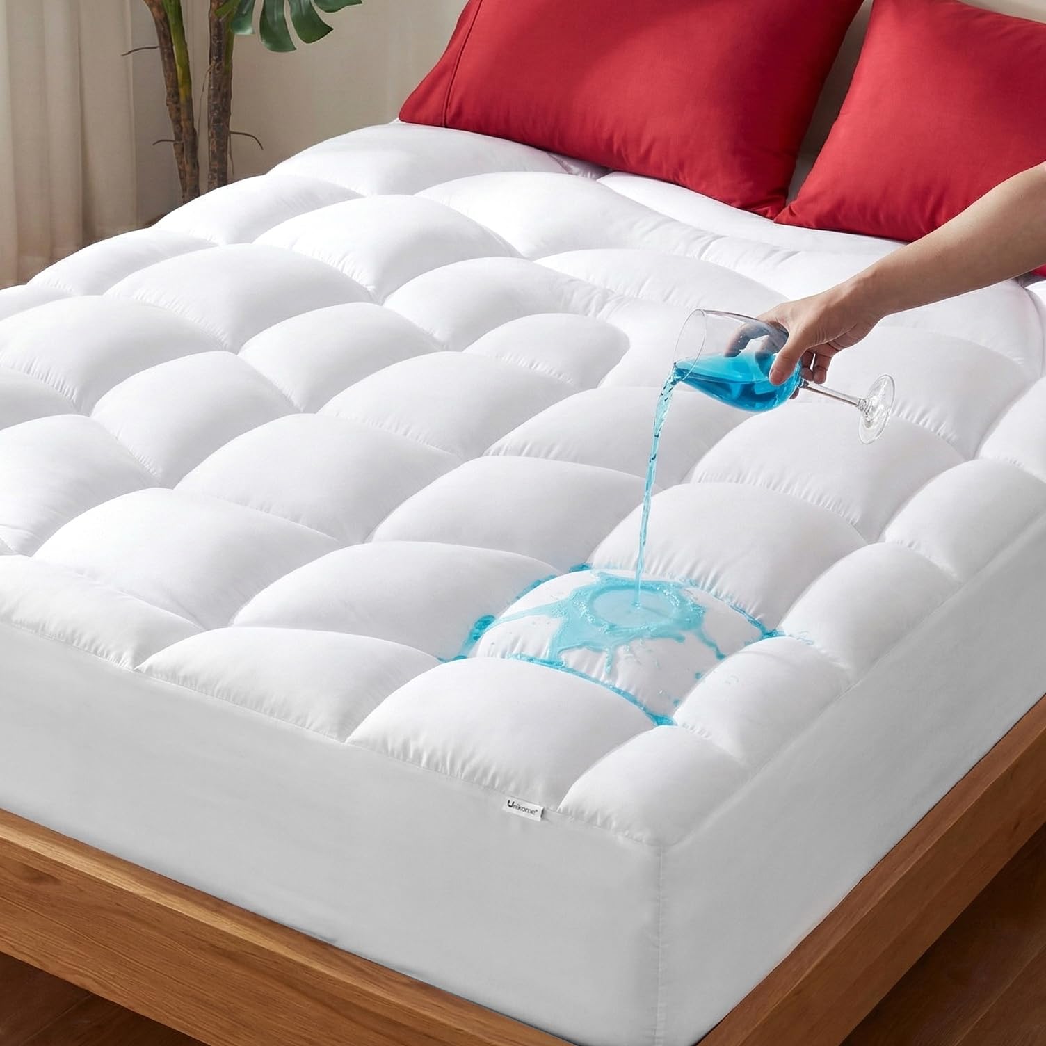 Unikome California King Mattress Pad Waterproof - Ergonomic Quilted Fitted Cal King Mattress Topper, 5-Layers Noiseless Washable Mattress Protector Cover with 8"-21" Deep Pocket (White,72x84)