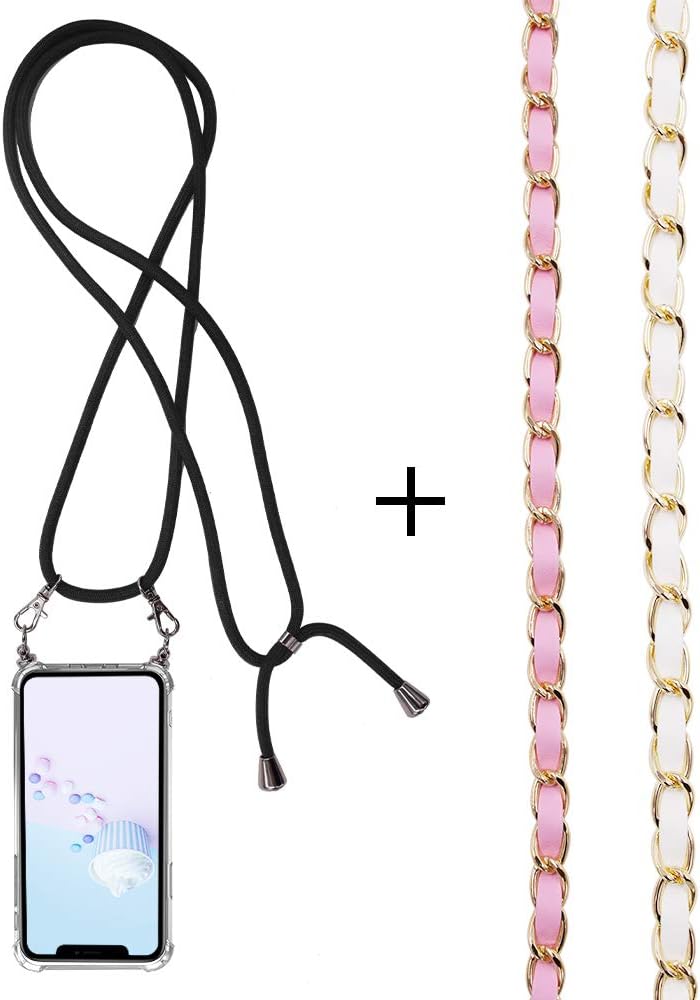 CAROKI Crossbody Case,Necklace Mobile Phone Cover with Cord Strap,Clear Transparent TPU Soft iPhone Cover Holder with Neck Cord Lanyard Strap-Clear-Transparent-Black (iPhoneX/XS with 3 straps)