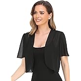 Women Bolero Shrug Soft Chiffon Open Front Sheer Short Sleeve Cropped Cardigans for Evening Dress