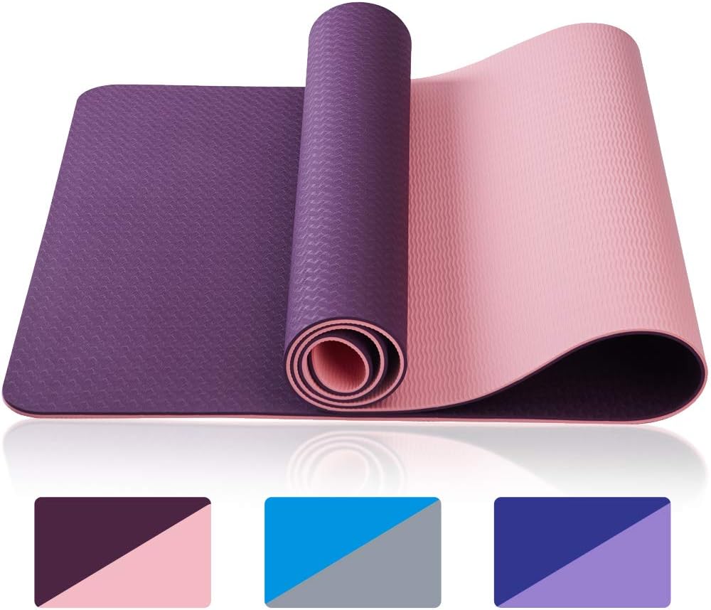 Asvin Yoga Mat 1/4 Inch Thick Fitness Exercise Mat, Non Slip, Striped, Sweat - Proof, Eco Friendly, TPE Workout Mat for Yoga, Pilates and Floor Exercises, 68"x26" : Sports & Outdoors