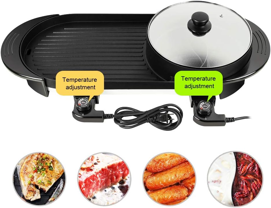 Review vinmax 110V Electric Hot Pot Barbecue Grill Dual Temperature Control with Divider