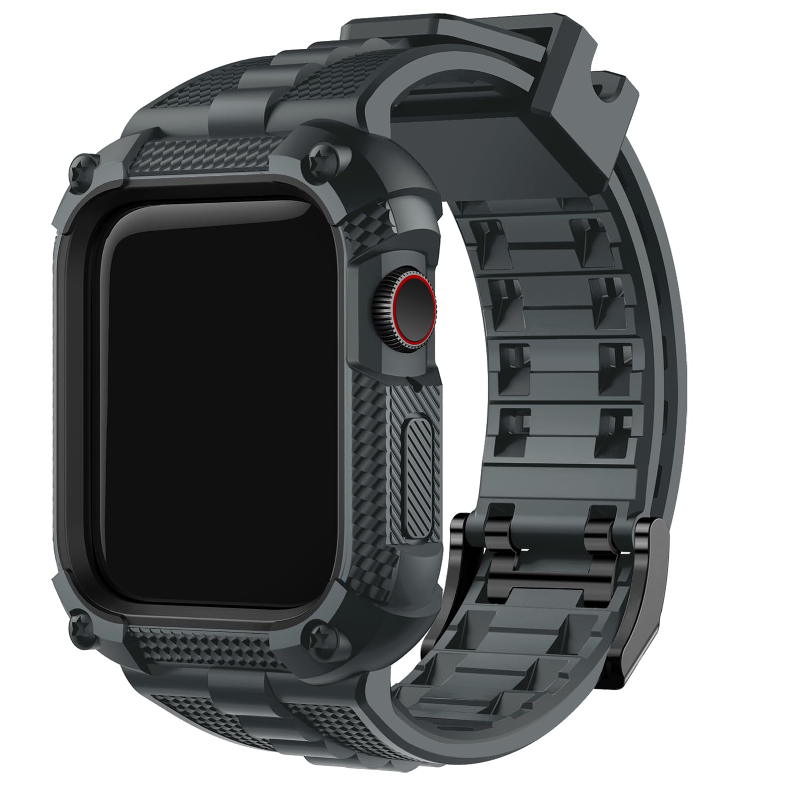 Fullmosa Compatible with Apple Watch Bands 45mm 44mm Series 9/8/7/6/5/4/SE3/SE2/SE, TPU Rugged iWatch Strap Military Grade Shockproof Bumper Case for Men Women, Grey