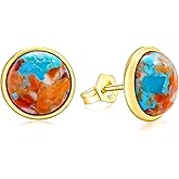 AIBAO Real Turquoise/Lapis Lazuli/Malachite Stud Earrings for Women Western Boho Jewelry Hypoallergenic 925 Sterling Silver Earrings Studs