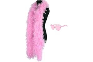 JICASTO Turkey Feather Boas, 60g 6.6ft Colors Boa with Heart Sunglasses for Women Dancing Wedding Party Cosplay Halloween