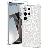 AIGOMARA Magnetic for Samsung Galaxy S25 Ultra Case [Compatible with MagSafe] [with Camera and Screen Protector] Grey Leopard Pattern Clear Slim Phone Cover for Women Men