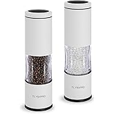 Salt and Pepper Grinder Set with Adjustable Coarseness | Manual Pepper Mill Grinder with Refillable Design | Ceramic Core | Kitchen Essential (2 Packs, White)