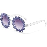 SJBNCai Round Flower Sunglasses for Women Retro Daisy Cute Glasses UV 400 Protection Flower Shaped Glasses for Outdoor Beach