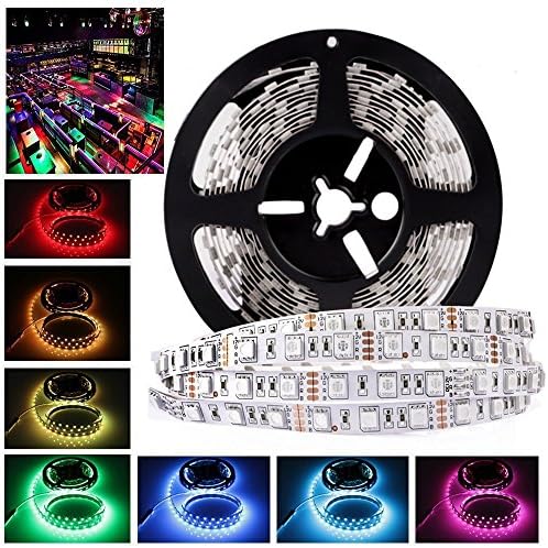 LEDMO 12V Flexible SMD 5050 RGB LED Strip Lights, LED Tape, Multi-colors, 300 LEDs, Non-waterproof, Light Strips, Color Changing, Pack of 16.4ft/5m Strips