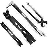 MAXPOWER 4-Piece Pry Bar Set, 12-inch Utility Claw Pry Bar, 8-inch Nail Puller, 10-inch and 7-inch Flat Pry Bar Crowbar Claw