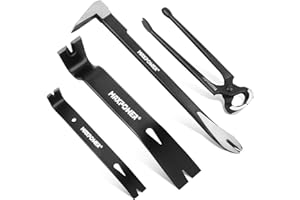 MAXPOWER 4-Piece Pry Bar Set, 12-inch Utility Claw Pry Bar, 8-inch Nail Puller, 10-inch and 7-inch Flat Pry Bar Crowbar Claw