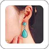 Vacaonio Boho Turquoise Teardrop Earrings Tribal Turquoise Stud Earrings Silver Turquoise Drop Earrings Turquoise Waterdrop Earrings Blue Stone Earrings Jewelry for Women