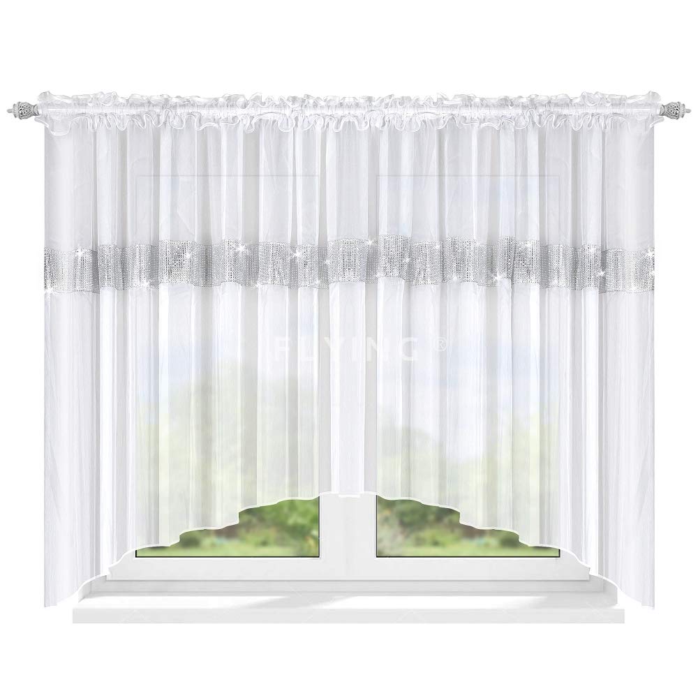 FKL DESIGN Voile Curtain with Ruffle Tape 150 x 400 cm