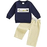 KKCVMOMOQ Toddler Baby Boy Clothes Fall Winter Outfit Truck Sweatshirt Long Sleeve Shirts Pants Infant 2 Piece Clothing Set (Yellow, 18-24 Months)