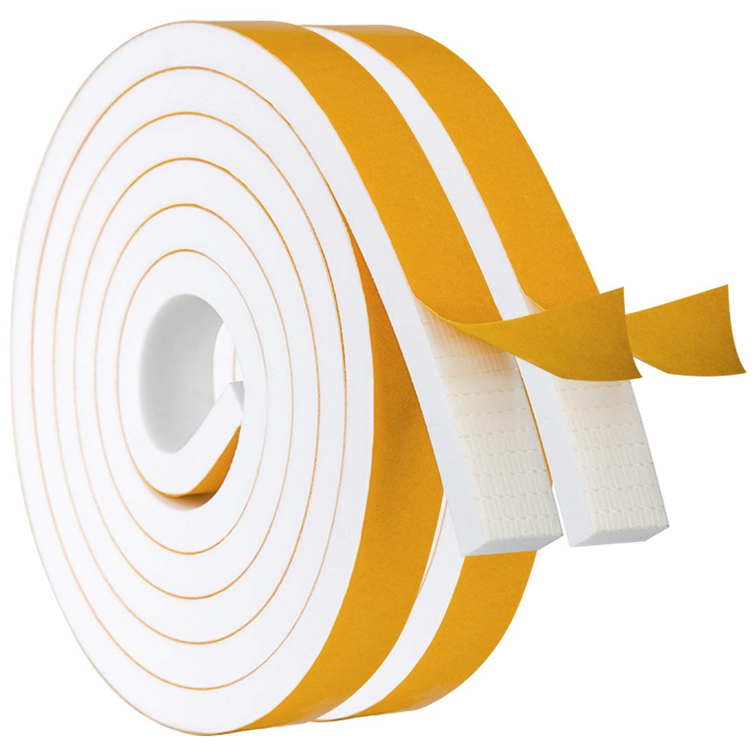 Photo 1 of White Door Window Weather Stripping Self Adhesive Foam Tape High Density Foam Sealing Strip Window Insulation Weatherproof Gasket Tape, 3/4" Wide X 3/8" Thick, 6.5 Ft X 2 Rolls, Total 13 Feet
