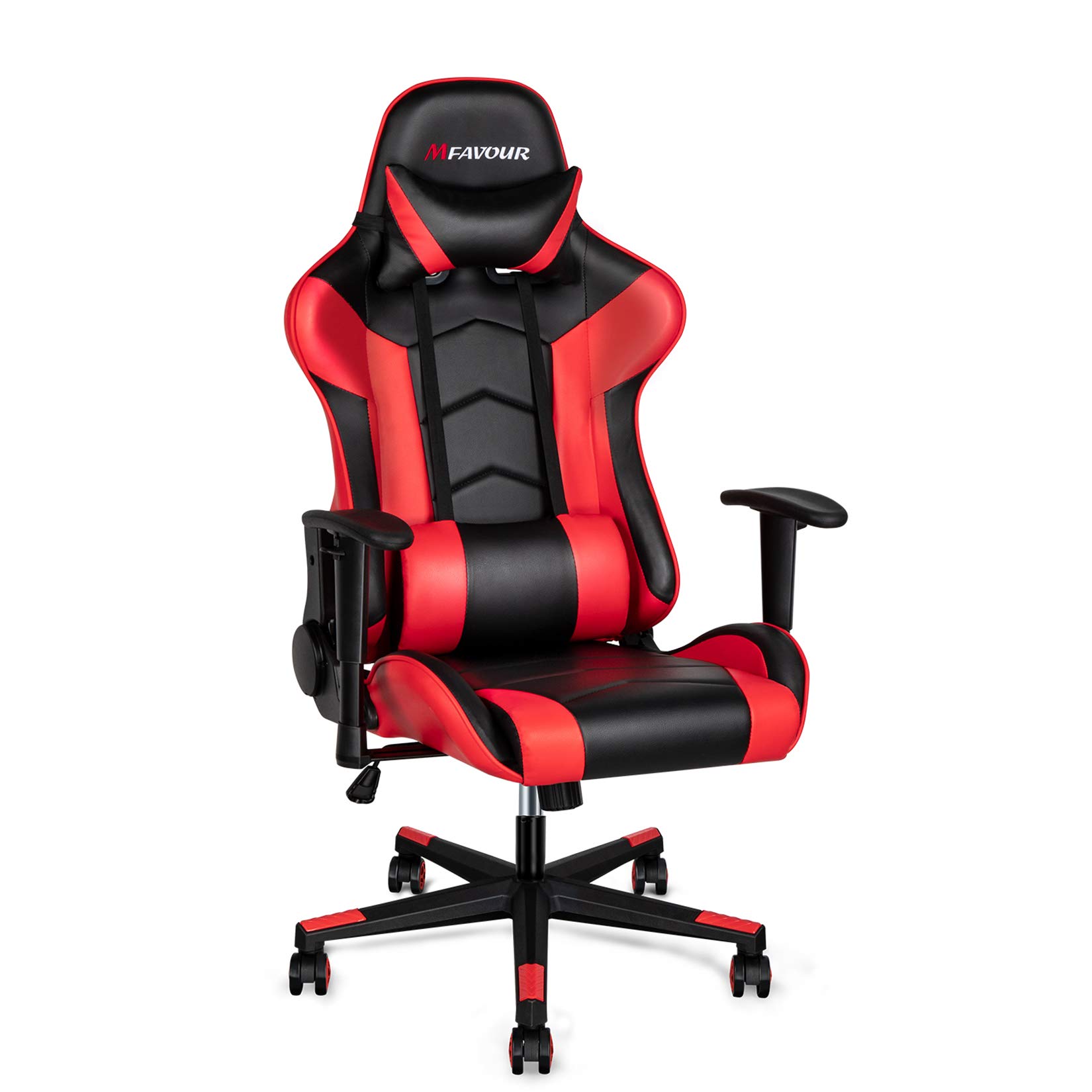 mfavour Ergonomic Gaming Chair Racing Style Leather Computer Chair with Height Adjustment, Adjustable Lumbar and Headrest (Red)