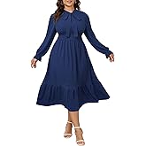 SCOMCHIC Womens Plus Size Midi Dress Flowy A Line Bow Tie Swing Dress Formal Work Party Cocktail Dresses for Wedding Guest