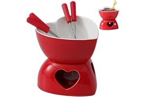 Chocolate Fondue, Fondue Mug Heart Shaped Ceramic Chocolate Melting Cup with 4 Forks 350ml/12oz Pot Set for Cheese, Butter, C