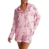 NVRENJIA Women Christmas Pajamas Set Cute Printed Pjs Long Sleeve Shirt Shorts Holiday Lounge 2 Piece Sleepwear
